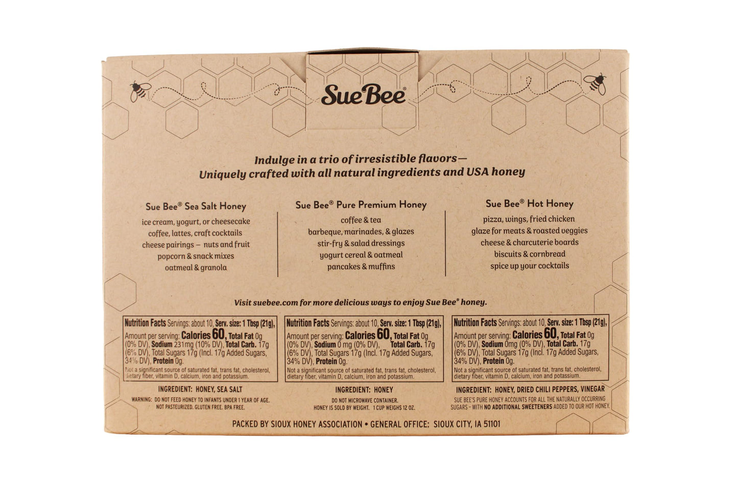 Sue Bee® Sweetness Sampler – 3 Pack Honey Gift Set | Original, Hot & Sea Salt | Pure U.S. Farmed Certified | Gourmet Gift Set for Foodies, Cooking, Tea, Charcuterie & Holiday Gifting 8 Ounce (Pack of 3)