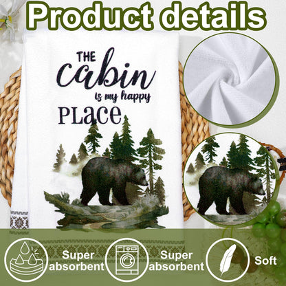 Buryeah 4 Pcs Cabin Kitchen Towels Set 23. 6 x 16 Inches Wildlife Deer Bear Dish Towels Log Rustic Cabin Decor Soft Absorbent Hand Tea Dishcloth for Home Kitchen Bathroom Farmhouse Campers