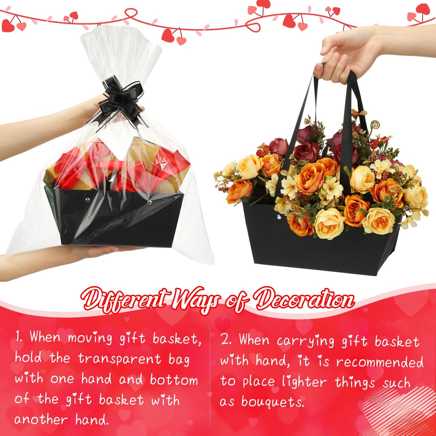 Colarr 12 Pack Baskets for Gifts Empty Bulk Kraft Empty Gift Basket Kit with Handle Wrap Bag Bow DIY Cardboard Market Tray to Fill for Graduation Father's Day Wedding, 9.8" x 6.5" x 4.3"(Black)