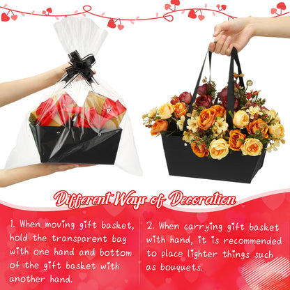 Colarr 12 Pack Baskets for Gifts Empty Bulk Kraft Empty Gift Basket Kit with Handle Wrap Bag Bow DIY Cardboard Market Tray to Fill for Graduation Father's Day Wedding, 9.8" x 6.5" x 4.3"(Black)