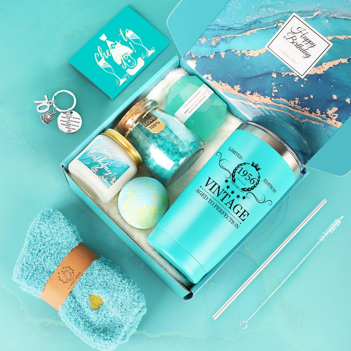 70th Birthday Gifts for Women, Vintage 1956 Tumbler Gift Set, Unique 70 Year Old Birthday Gift Basket for Mom, Sister, Wife, Friend