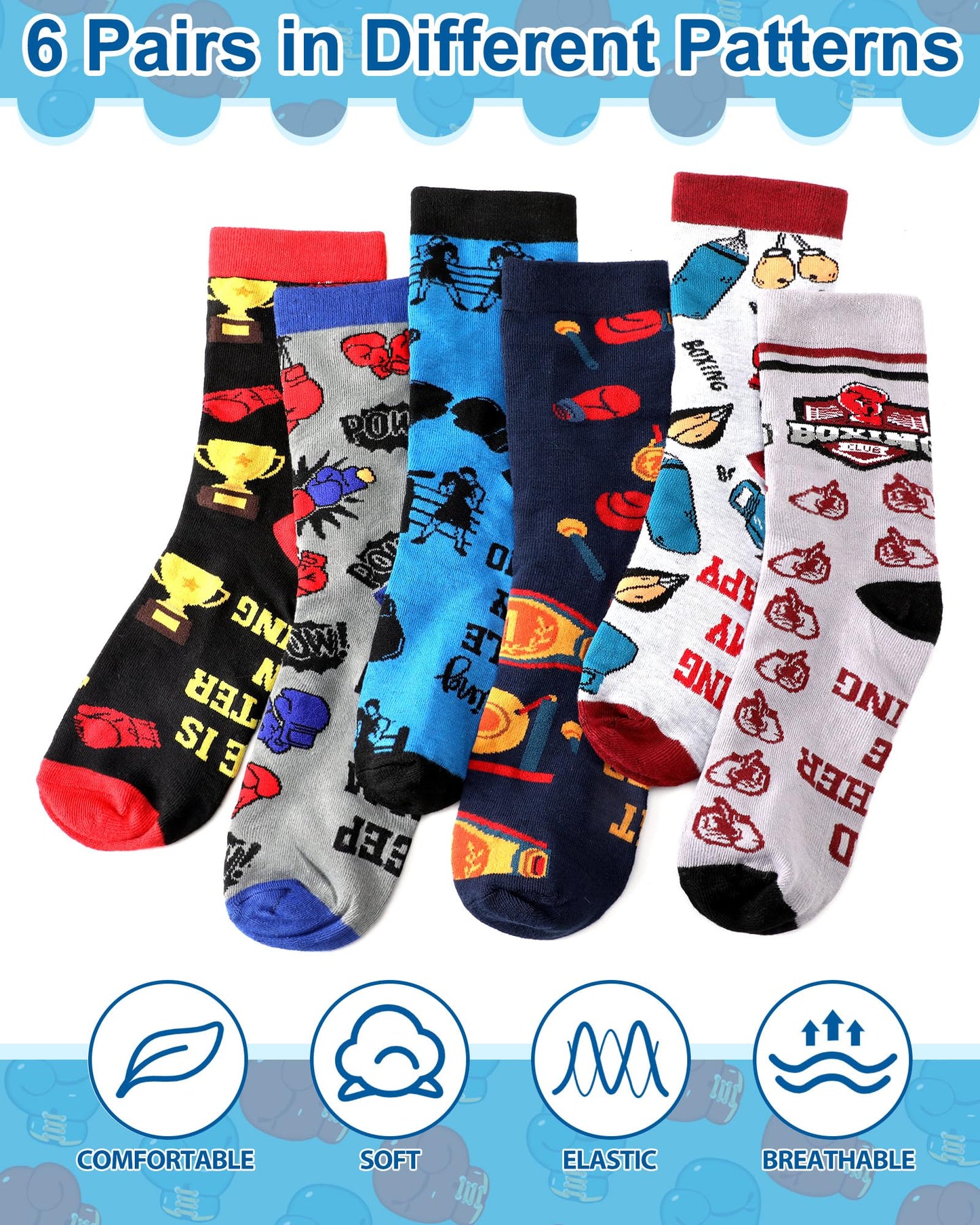 6 Pairs Novelty Sports Gifts for Men Cotton Crew Socks Father Gift for Wrestling Swim Fencing Boxing Dive Lover