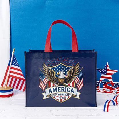 Loveinside 13" Large Patriotic Reusable Gift Bag, Red White Blue Recycled Gift Bag for Independence Day, July 4th