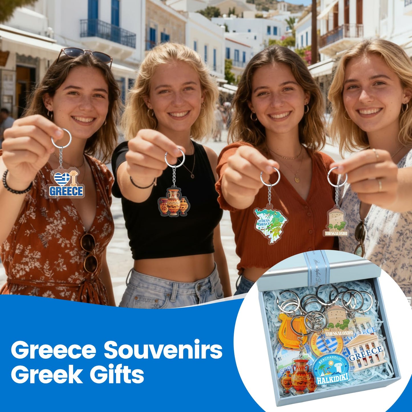 Sureio 24 Pcs Greek Keychains Ancient Athens Greece Acrylic Keychains Greece Souvenirs Greek Gifts for Christmas Birthday Party Favors