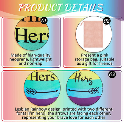 3 Pcs Lesbian Engagement Gift Lesbian Couple Wedding Present Idea Rainbow Neoprene Can Coolers Sleeves with Pink Velvet Bags for Gay LGBT Wedding Bachelorette Engagement Party Decorations