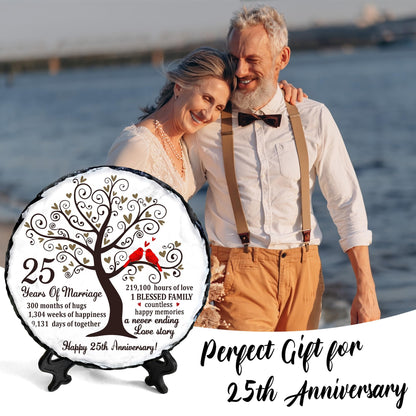 25th Wedding Anniversary Slate Sign – Silver Anniversary Wedding Gifts for Parents, Grandparents or Couple – Elegant 5.9 Inches Plaque – 25 Years of Marriage Celebration Decoration