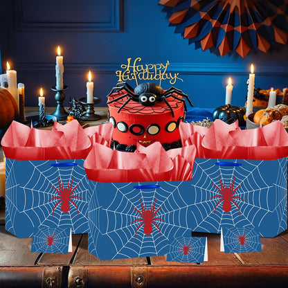 Yomaiha Blue Spider Birthday Gift Bag Spider Party Paper Bags with Handles Tissue Paper and Card Blue Spider Webs Wrapping Bag Spider Party Decorations for Men Girls Boys Birthday Supplies