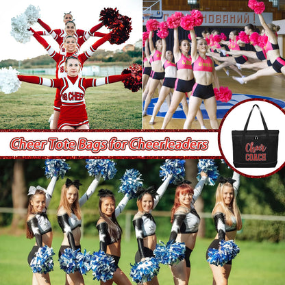 Aileam Cheer Coach Tote Bag for Cheerleaders Cheerleading Coach Gift Large Canvas Cheer Bag with Zipper Reusable Shopping Bag for Cheerleader Cheer Stuff Organizer for Girls Coaches
