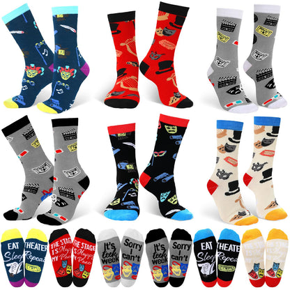 Glitopper 6 Pairs Funny Theatre Socks for Men Women Gifts Clothing Broadway Musical Theater Lover Gifts Drama Socks