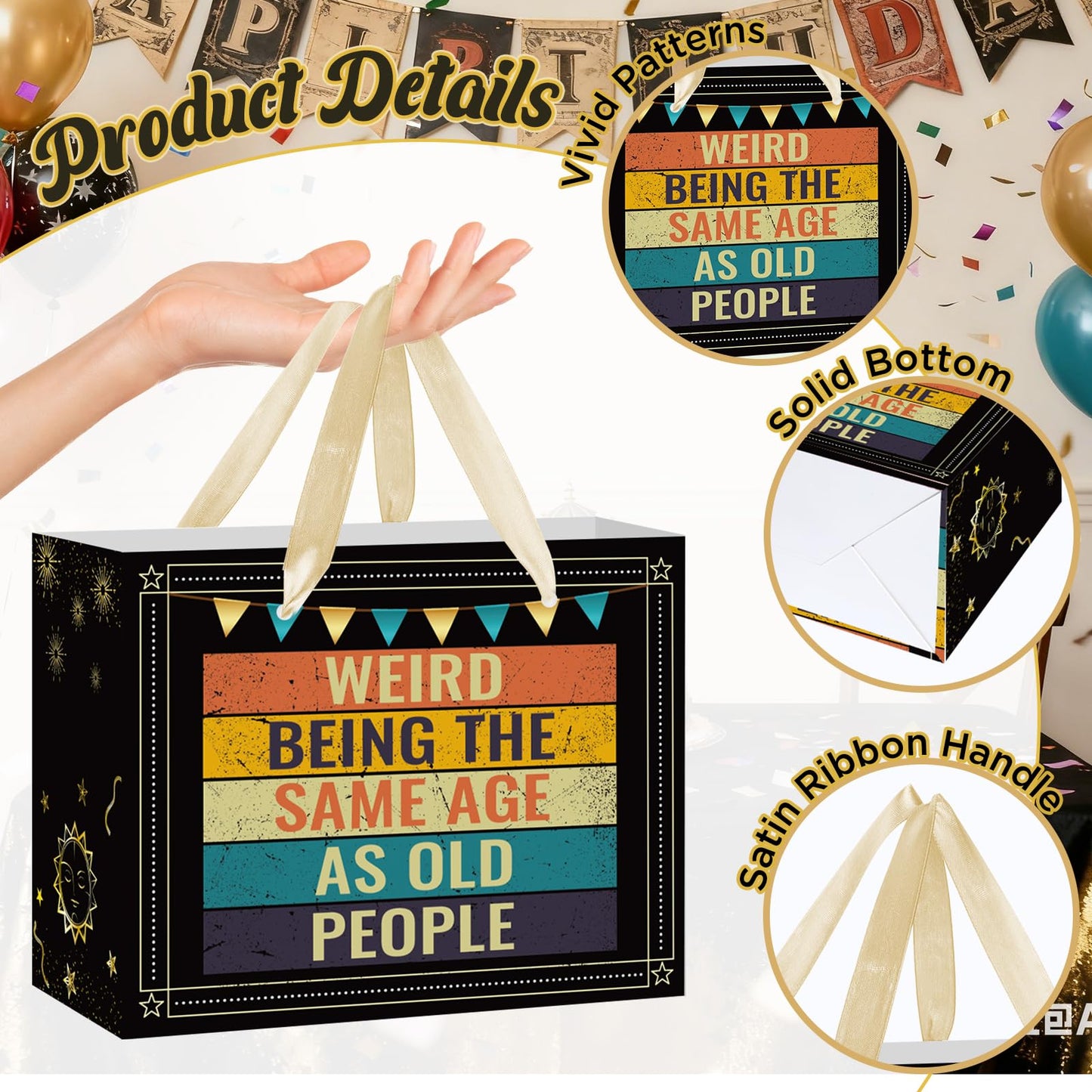 Funny Birthday Gift Bag Old Lives Matter Wrapping Paper Vintage Birthday Gift Bag for Men with Tissue Paper Greeting Card Weird Being The Same Age As Old People Birthday Bags for Dad Grandpa Husband Bday Party Suppllies