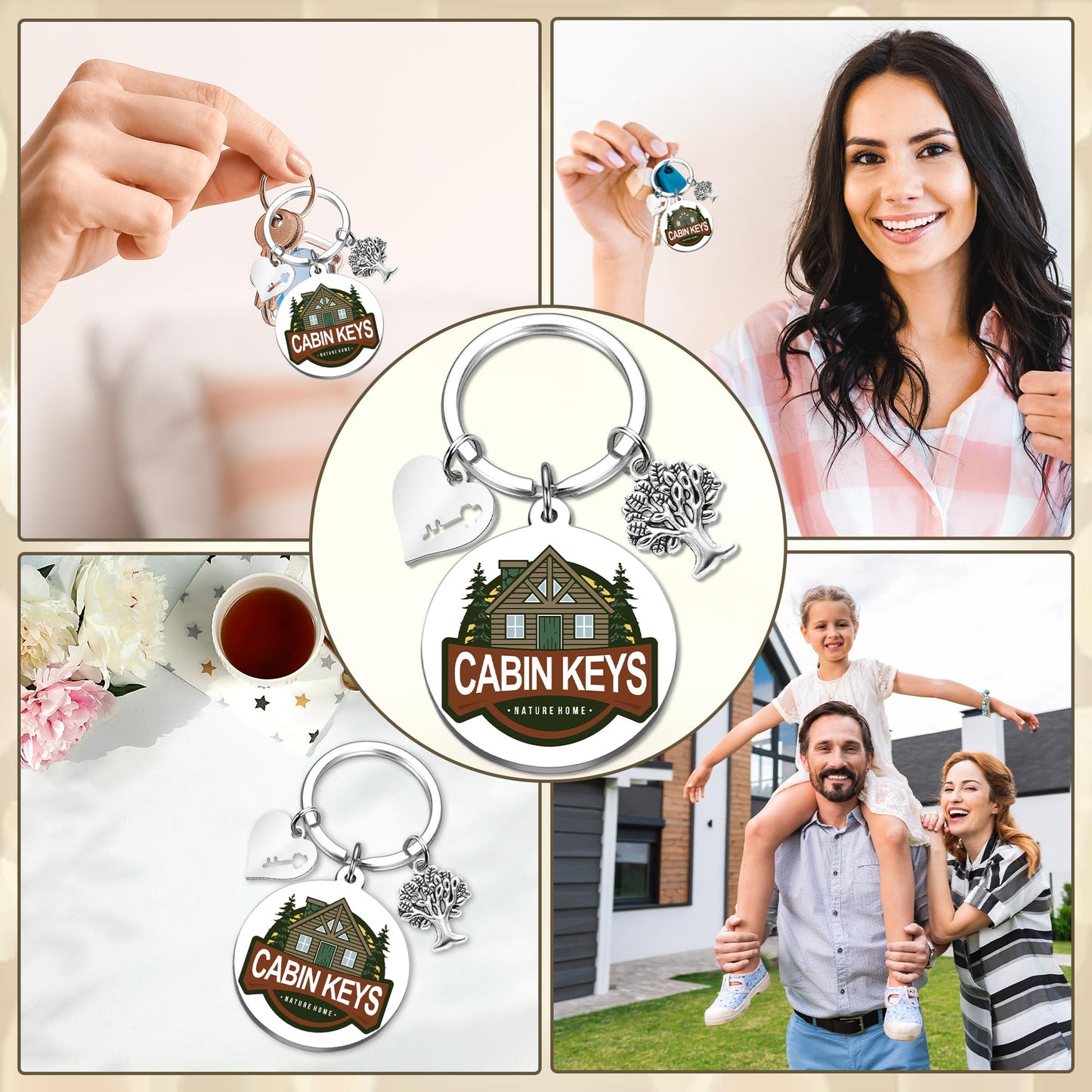 House Warming Gifts Cabin Keychain - Rustic House New Home Gift for Men Women, Homeowners Housewarming Cottage County Keychains Present for Family Son Daughter Friend