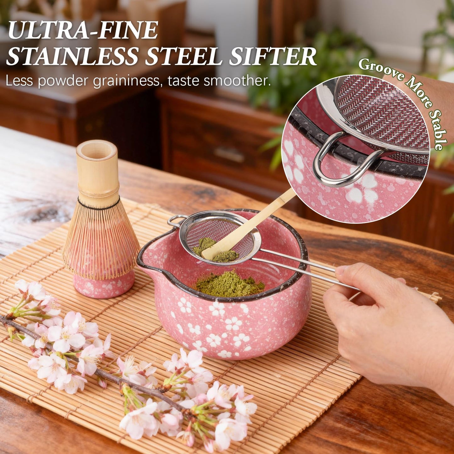 Matcha Whisk Set, 7 PCS Ceramic Matcha Sets with Bowl, Bamboo Whisk and Holder, Towel, Sifter, Bamboo Scoop, Scoop Rest, Christmas Gifts for Tea Lovers, Birthdays New Year Gifts for Women Mom