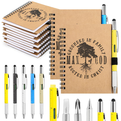 20 Sets Man of God Christian Gifts for Men, Religious Spiral Notebooks with 6 in 1 Multi Tool Pens, Father's Day Birthday Christmas Church Gifts for Coworker Office Staff