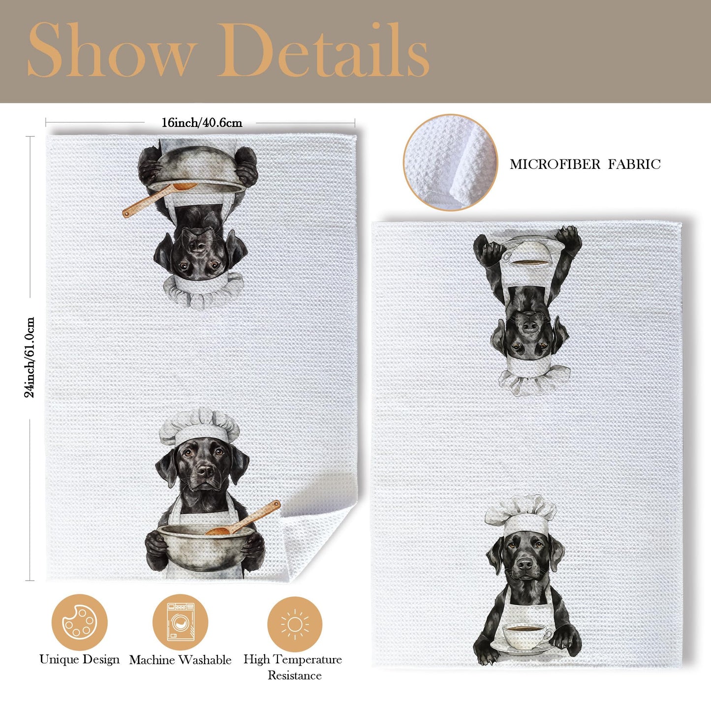 Funny Chef Black Labrador Kitchen Towels, Labrador Retriever Gifts Dish Tea Towels for Kitchen, Black Lab Gift, Gifts for Chefs Coffee Lovers Decorative Hand Towel, 16x24 Inch Set of 2