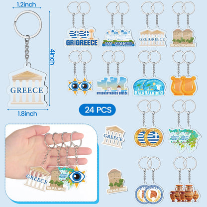 Sureio 24 Pcs Greek Keychains Ancient Athens Greece Acrylic Keychains Greece Souvenirs Greek Gifts for Christmas Birthday Party Favors