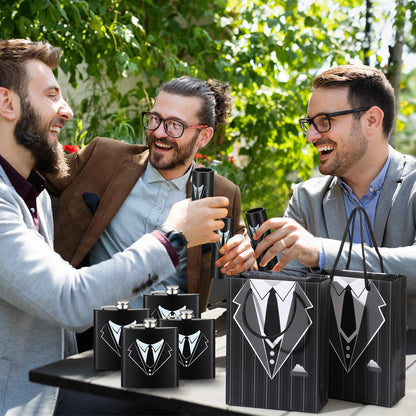 Bokon 72 Pcs Groomsmen Gifts for Men Stainless Steel Tuxedo Flask Groomsmen Gauge Glasses Poker Bottle Opener Groomsman Gift Bag Sunglasses with Cards for Wedding Bachelor Party Favors