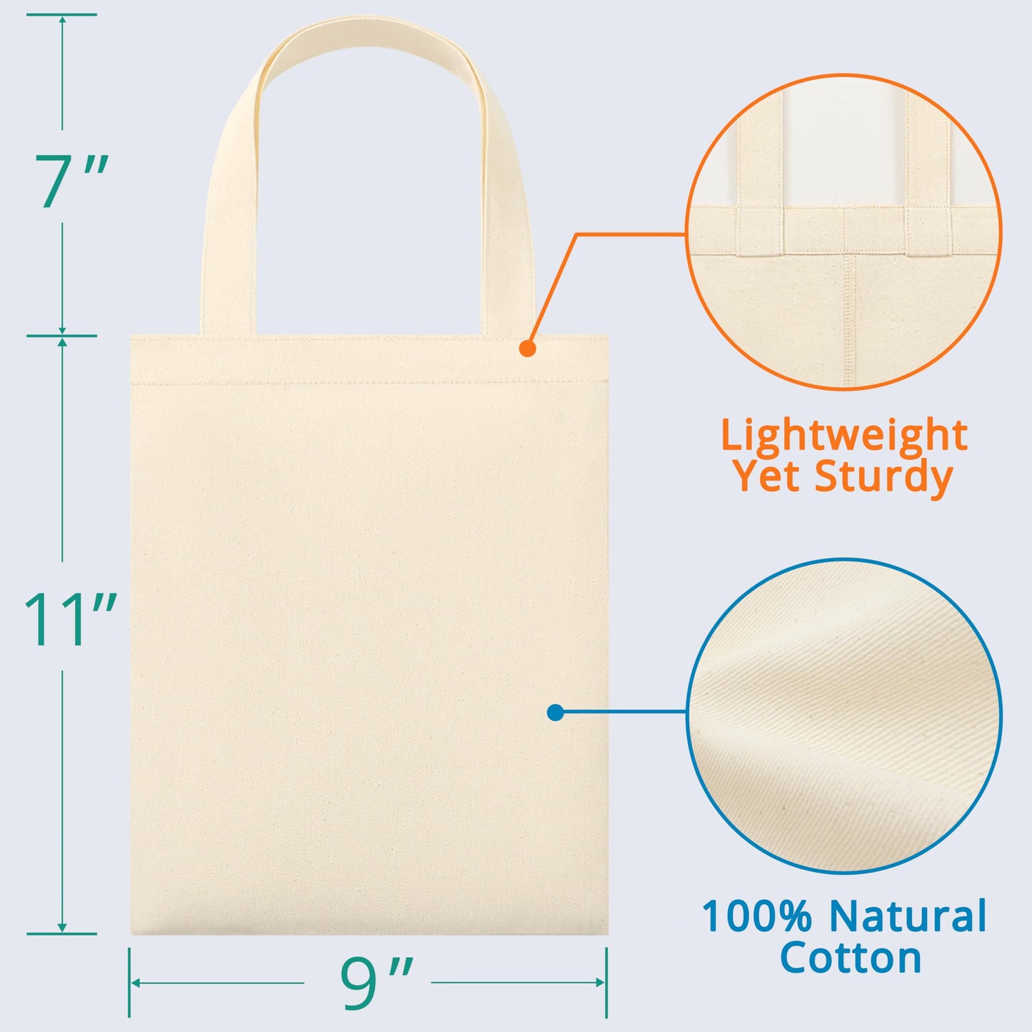 Phicorn Small Canvas Tote Bags, 9" x 11" Reusable Cotton Mini Totes for DIY Crafts, Party Favors and Daily Essentials