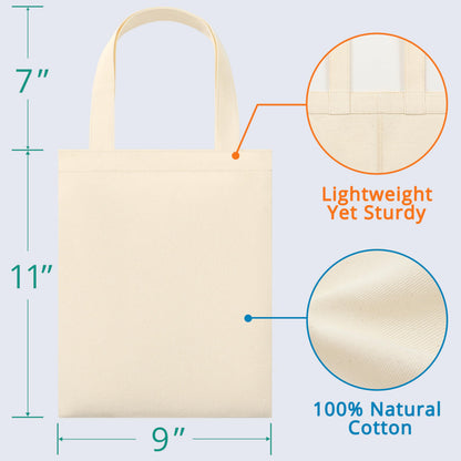 Phicorn Small Canvas Tote Bags, 9" x 11" Reusable Cotton Mini Totes for DIY Crafts, Party Favors and Daily Essentials