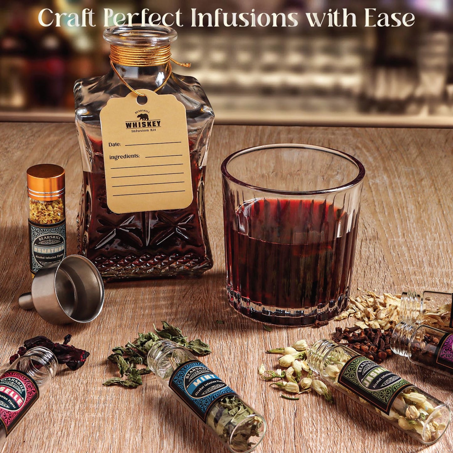 Whiskey Infusion Kit, DIY Alcohol Making Kit for Infusing Bourbon, Rye, Gin, Vodka, Tequila, Rum with Custom Botanicals, Perfect Alcohol Infusion Kits Whiskey Gifts for Men, Dad, Husband
