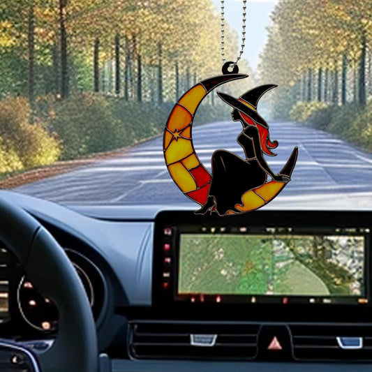 Moon Witch Car Hanging Ornament Cute Rear View Mirror Decoration Mirror Charm Car Interior Decorations for Girls and Women A Gift for Goth Lovers (Colour Moon Witch)