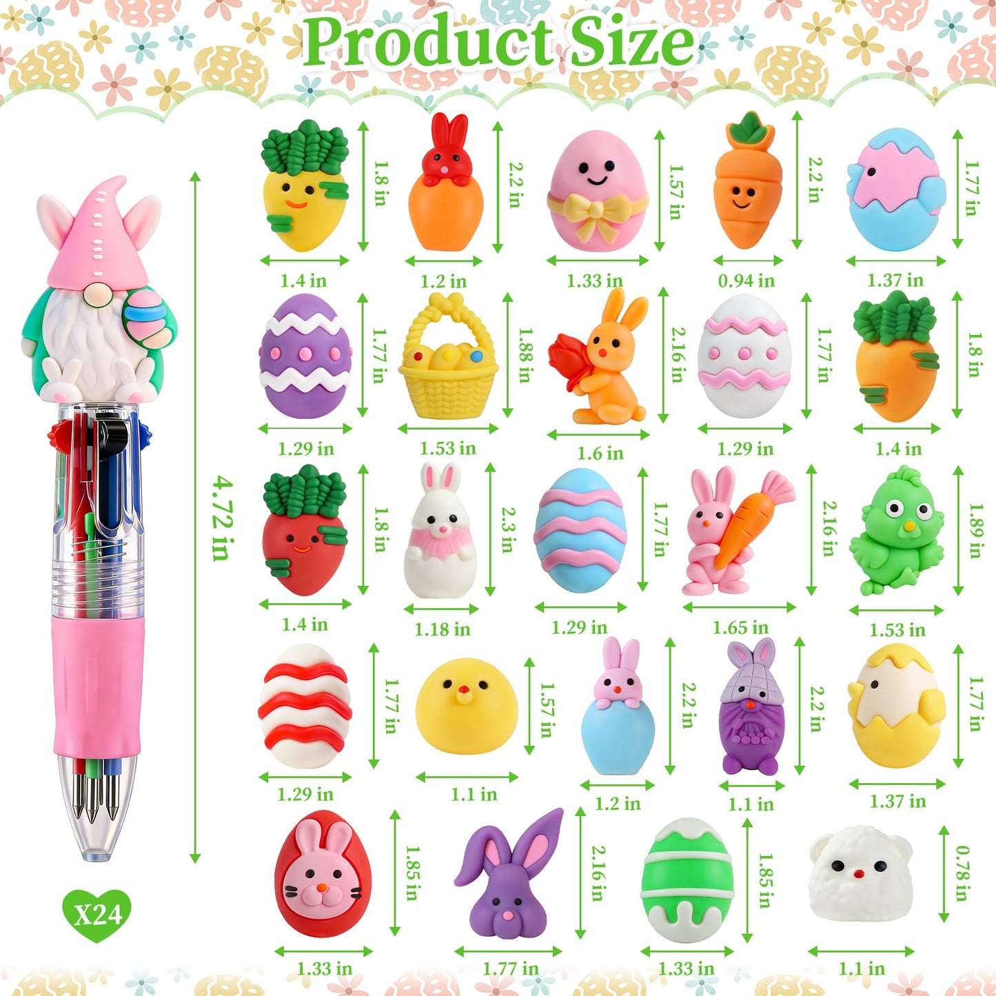 72 PCS Easter Classroom Gift Set with 24 Multi-Color Cute Pens and Mochi Squishy,Bulk Easter Day Gifts for Classroom Prizes Goodie Bag Stuffers Party Favors Supplies.