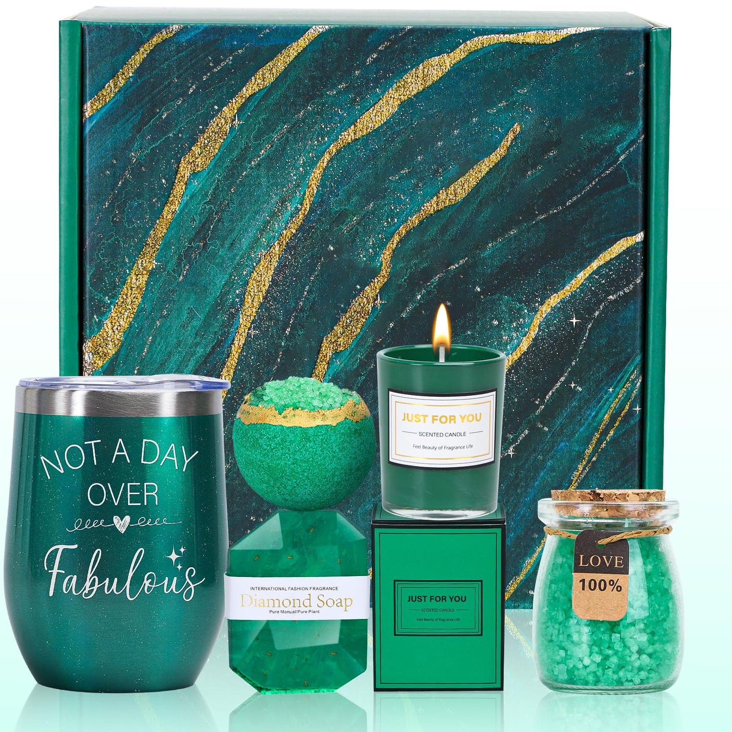 Green Gifts for Women, Emerald Gift Basket for Mom from Daughter Son, Luxury Relaxing Spa Self Care Box, Unique Birthday Christmas Valentines Mothers Day