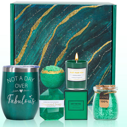 Green Gifts for Women, Emerald Gift Basket for Mom from Daughter Son, Luxury Relaxing Spa Self Care Box, Unique Birthday Christmas Valentines Mothers Day