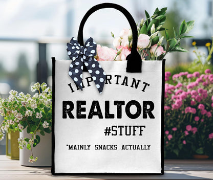Realtor Tote Bag For Women, Canvas Tote For Working Traveling Shopping, Aesthetic Beach Bag With Ribbon, Thank You Gifts For Realtor -36