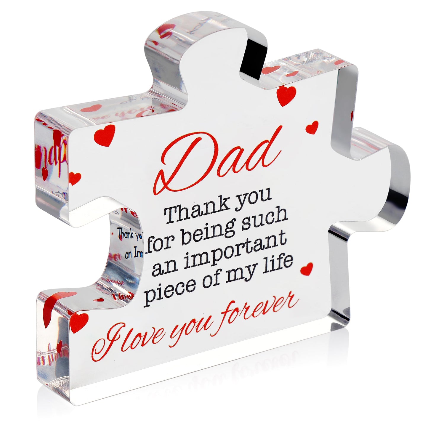VELENTI Fathers Day Dad Birthday Gift - Engraved Acrylic Block Puzzle Dad Keepsake 3.35 x 2.76 Inch - Cool Father's Day Presents from Daughter, Son, Mom - Heartwarming Men Birthday Gift Idea