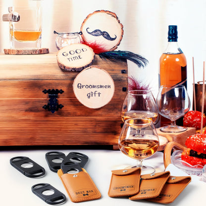 Lothee 7 Pack Groomsmen Gifts Set - 6 Groomsmen & 1 Best Man Leather Pouch Keychain with Stainless Steel Cutters - Wedding Party Favors Bachelor Proposal Box Fillers