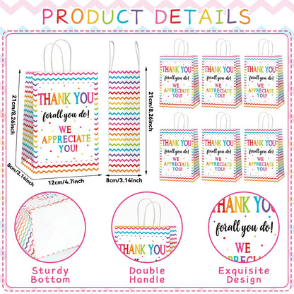 CHUNNIN 12 Pcs We Appreciate You Paper Gift Bags Thank You for All You Do Goodie Bag Be Thankful to Teacher Doctor Staff Treat Bag Decoration for Thank You Party Favors Supplies 8.26 x 4.7 x 3.14inch