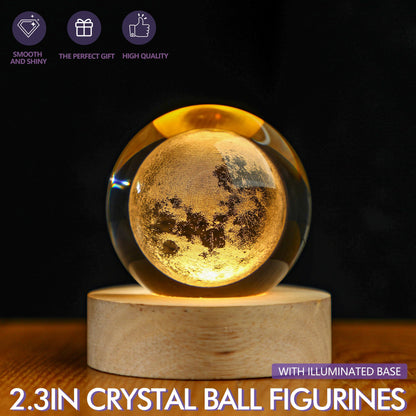 Crystal Moon Crystal Ball with Light Base Night Light 2.3Inches Glass Moon Globe Home Decor Birthday Gift for Women, Friends, Family