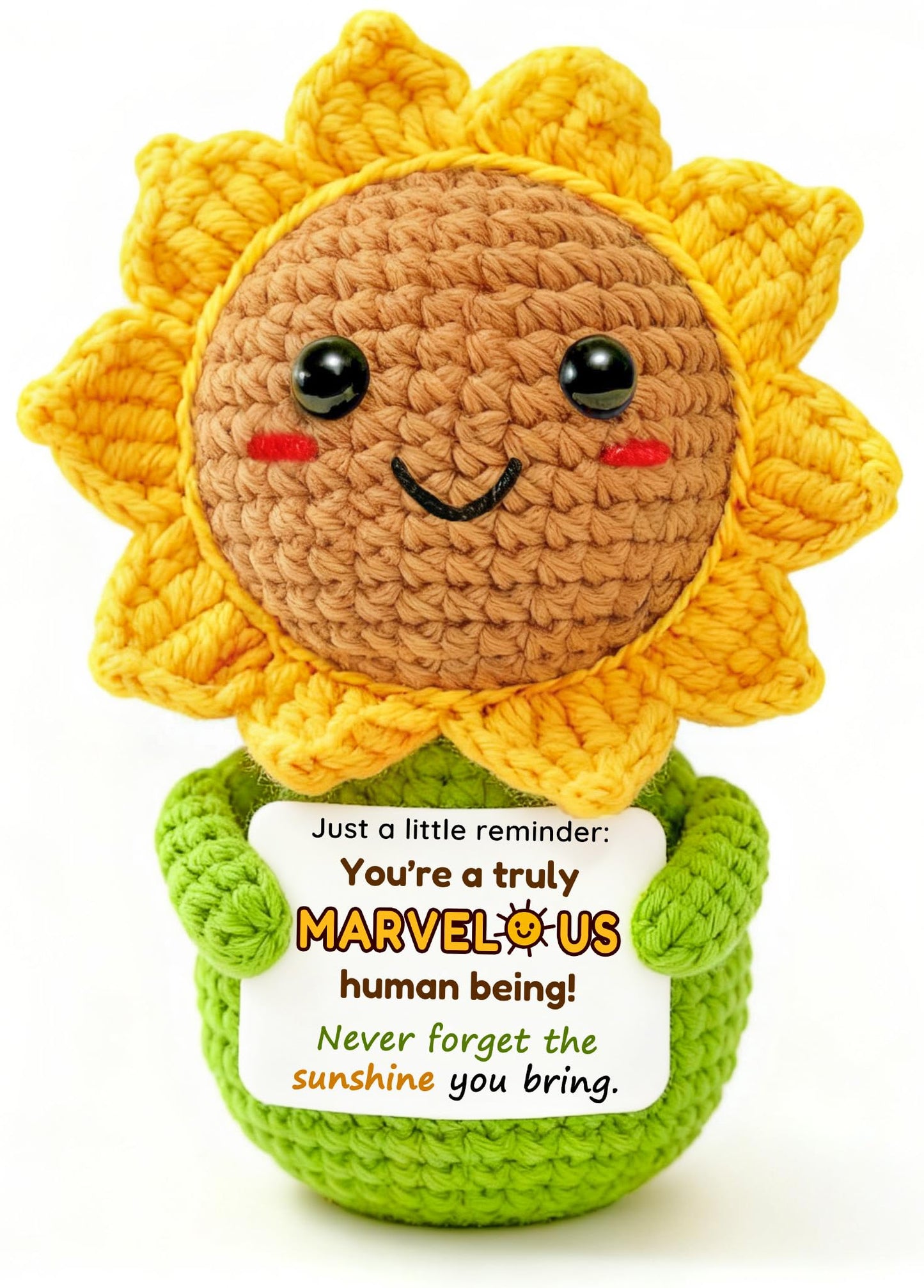 Thinking of You Sunflower Gift for Women – Crochet Sun Flower “You’re Marvelous”, Positive Affirmation Desk Decor, Uplifting Cheer Up & Encouragement Gift for Best Friend or Coworker