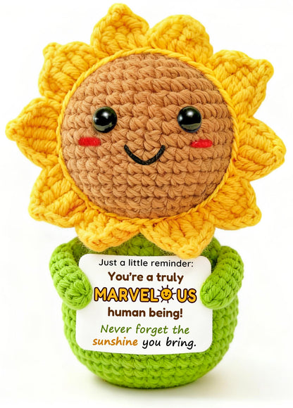 Thinking of You Sunflower Gift for Women – Crochet Sun Flower “You’re Marvelous”, Positive Affirmation Desk Decor, Uplifting Cheer Up & Encouragement Gift for Best Friend or Coworker