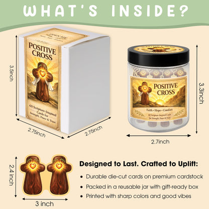 Christian Gifts for Men & Dad, Positive Cross Jar with 60 Faith-Inspired Encouragement Cards, Religious Gifts for Men, Inspirational Comfort Gift for Family & Friends, Fathers Day Present