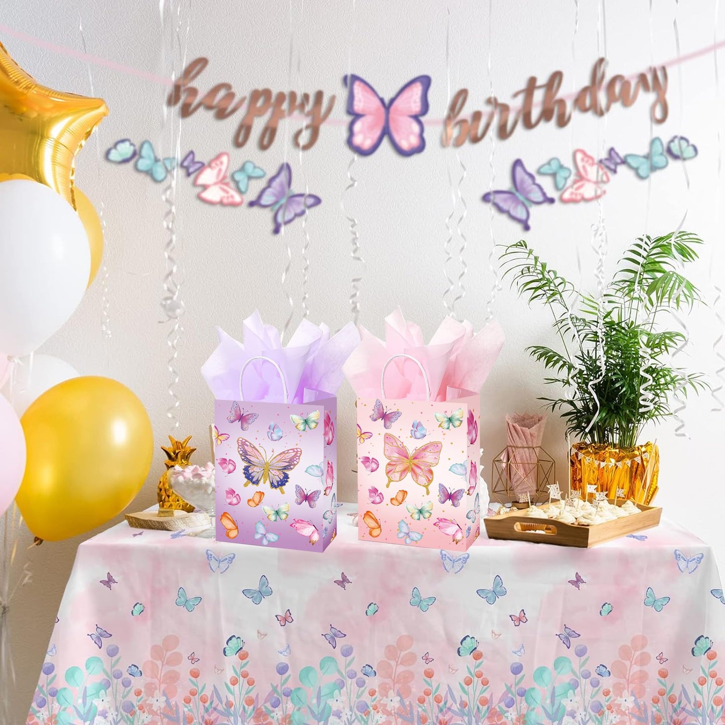 W WINTMING 16 Pcs Butterfly Gift Bags Butterflies Party Favor Bags with Tissue Paper Pink Purple Paper Goodie Bag Birthday Bag for Wedding, Birthday, Party Supplies and Gift (Butterfly)
