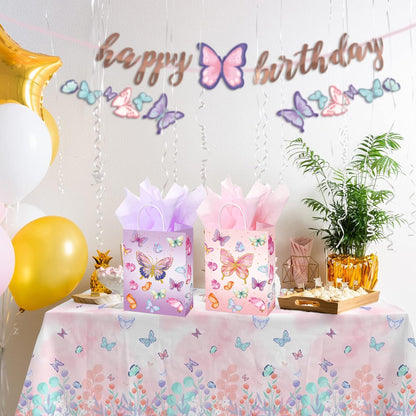W WINTMING 16 Pcs Butterfly Gift Bags Butterflies Party Favor Bags with Tissue Paper Pink Purple Paper Goodie Bag Birthday Bag for Wedding, Birthday, Party Supplies and Gift (Butterfly)