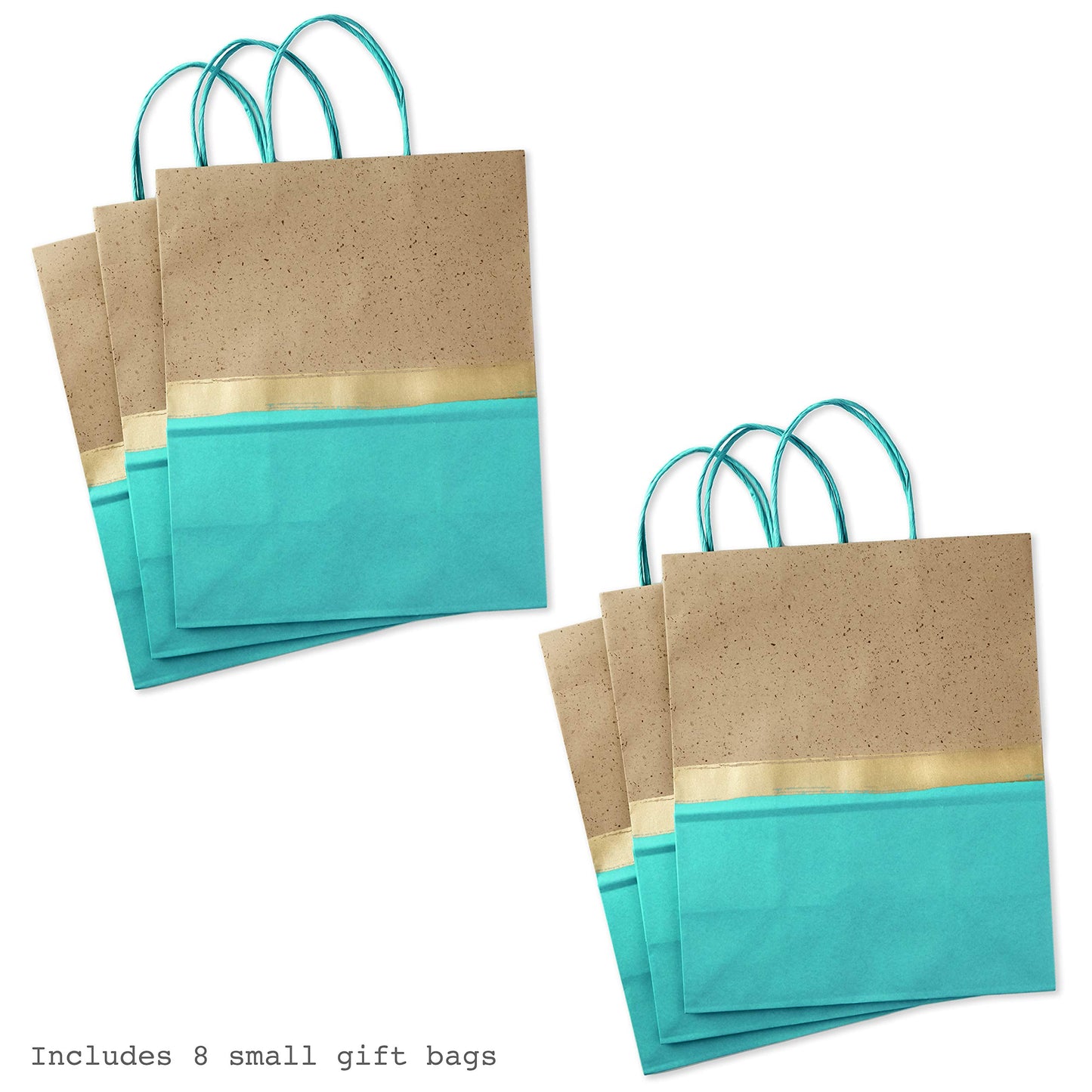 Hallmark 13" Large Paper Gift Bags (Pack of 6 - Turquoise & Kraft) for Birthdays, Easter, Weddings, Mother's Day, Baby Showers, Bridal Showers or Any Occasion