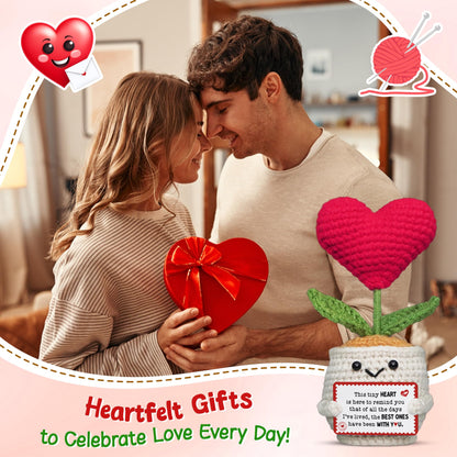 OASSIE Anniversary Couple Gifts for Women Men - Heart Flower Pot Crochet - Romantic Anniversary Wedding Mothers Day Birthday Gifts for Wife Husband Him Her Boyfriend Girlfriend Couple