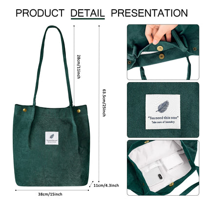 Ayieyill Corduroy Tote Bag for Women Canvas Shoulder Cord Purse with Inner Pocket
