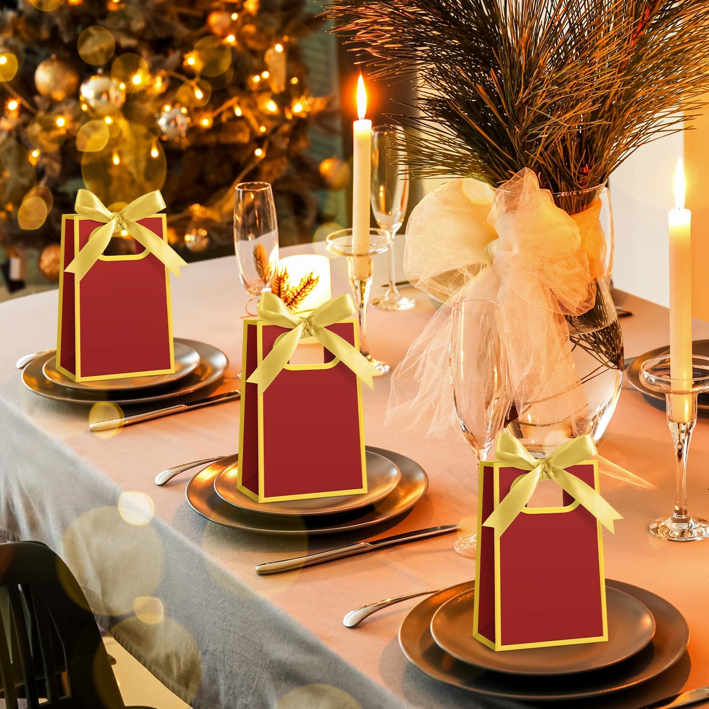 Kolldenn 24 Pcs Small Gift Bags with Bow 6.3 x 3.9 x 2.8 Inch Thank You Gift Bags Elegant Mini Paper Bag with Handles for Wedding Bridal Birthday Baby Shower Bridesmaid Party Favors(Burgundy Gold)