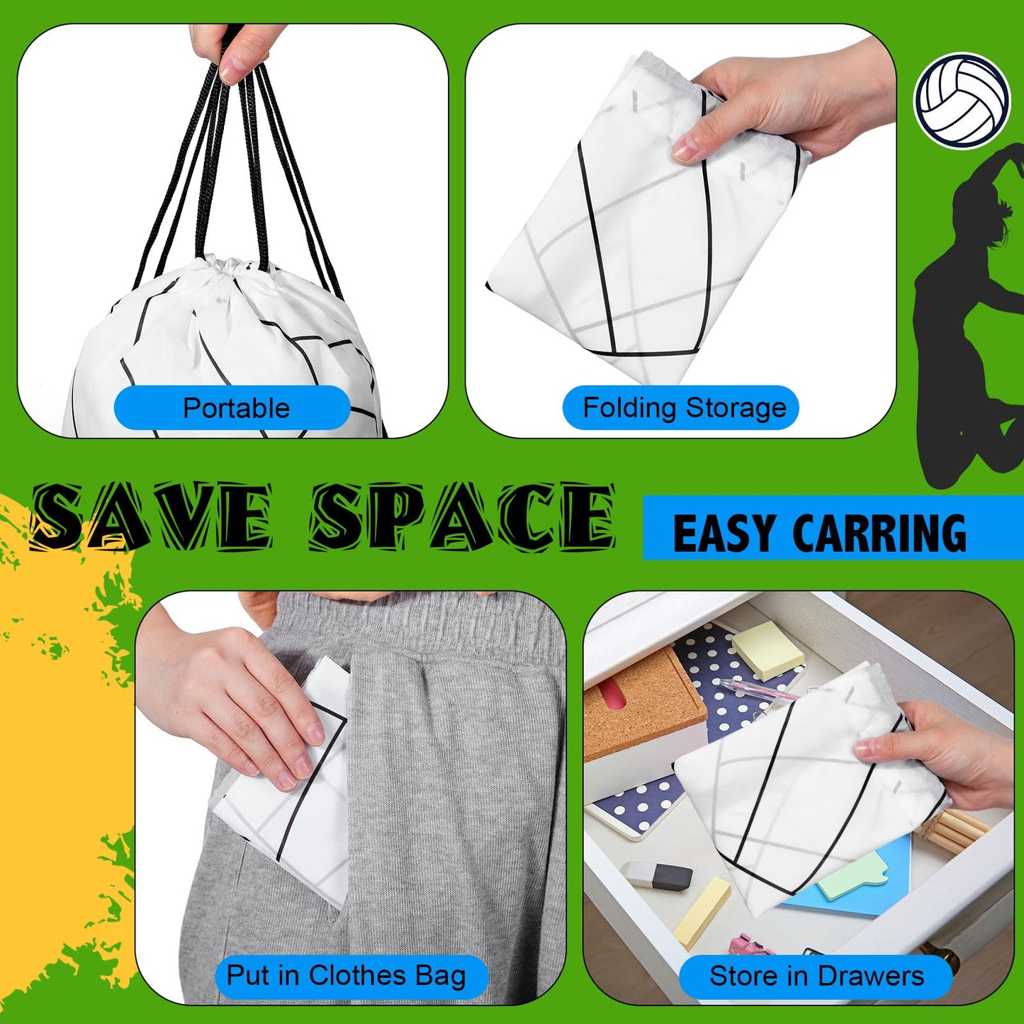 Dansydaisy 12 Pcs 12 In Volleyball Drawstring Backpack Bag Goodie Snack Gift Bags Sports Party Favors String Backpack Bulk(White)