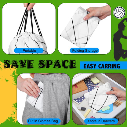 Dansydaisy 12 Pcs 12 In Volleyball Drawstring Backpack Bag Goodie Snack Gift Bags Sports Party Favors String Backpack Bulk(White)