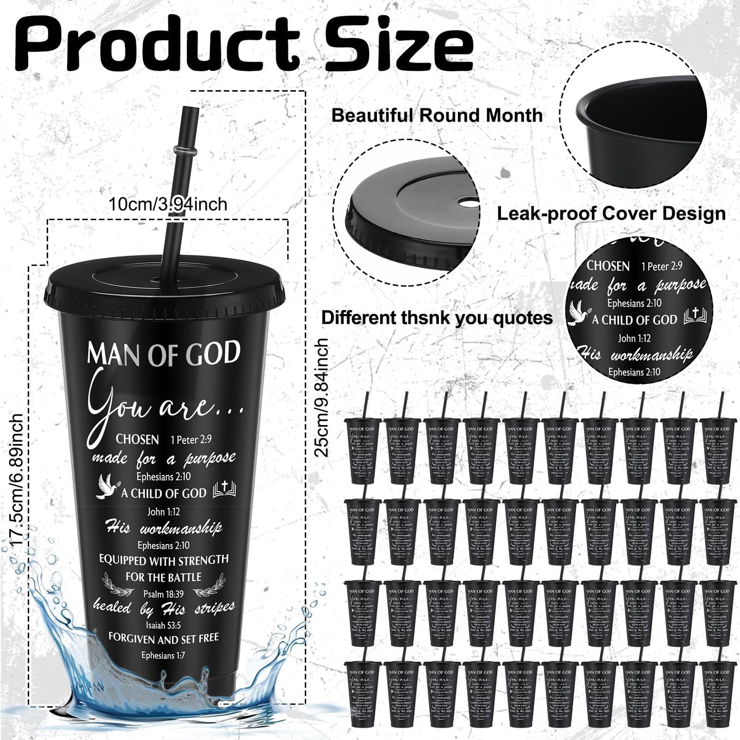 Skylety 40 Sets Father's Day Cup Gift Set Inspirational Christian Gift Bible Verse Tumbler Bulk Cups with Lids and Straws 24 oz Plastic Tumbler Religious Plastic Cup for Church Party Favor