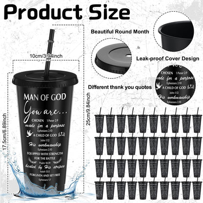 Skylety 40 Sets Father's Day Cup Gift Set Inspirational Christian Gift Bible Verse Tumbler Bulk Cups with Lids and Straws 24 oz Plastic Tumbler Religious Plastic Cup for Church Party Favor