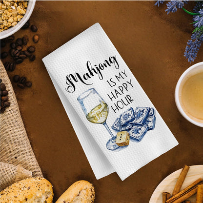 Mahjong Gifts Kitchen Decor - Mah Jong Wine Decorative Waffle Weave Dish Towels for Kitchen, Mah Jong Tea Hand Towels, Wine Gifts for Women, 16x24 Inch