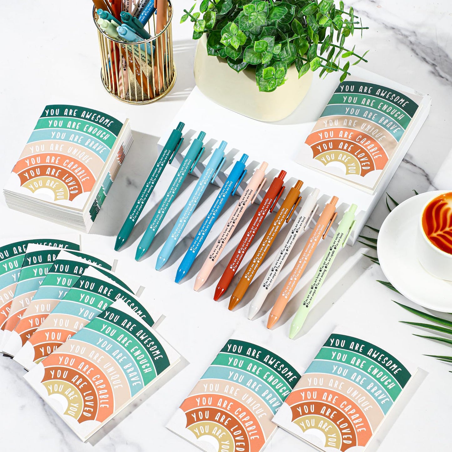 100 Pcs Mental Health Awareness Gifts Bulk Motivational Notebook Journals and Positive Affirmation Pen Mental Health Items for Coworker Nurse Week Teacher Student End of Year Gifts (Rainbow)