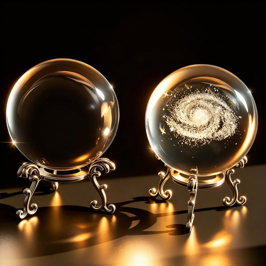 2-Piece 3D Laser Engraved Galaxy Crystal Balls with Silver Stand, and Clear Glass Sphere Paper Weights, Universe Nebula Decor for Home, Gift for Astronomy Lovers, Men, Women