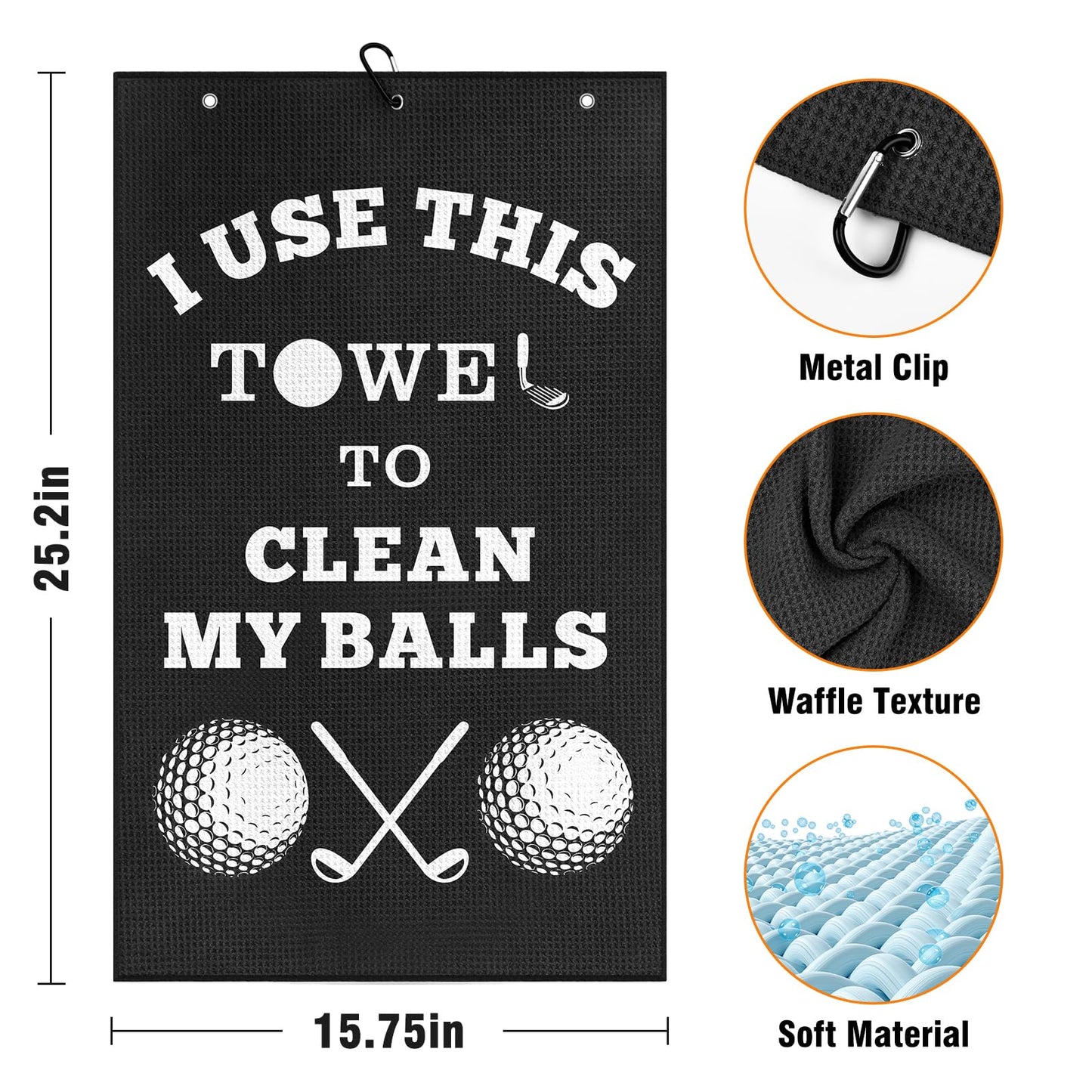 Fathers Day Dad Gifts for Men , Golf Accessories for Men Husband Golfers, Funny Microfiber Towel Cleaning Cloth with Clip for Bags Golf Balls & Clubs, Presents for Birthday Valentines Christmas