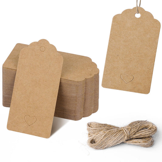 Gift Tags,100 PCS Kraft Paper Gift Tags with Free 100ft(30m) Natural Jute Twine for Christmas Holiday Gifts Wedding Favors Art Craft
